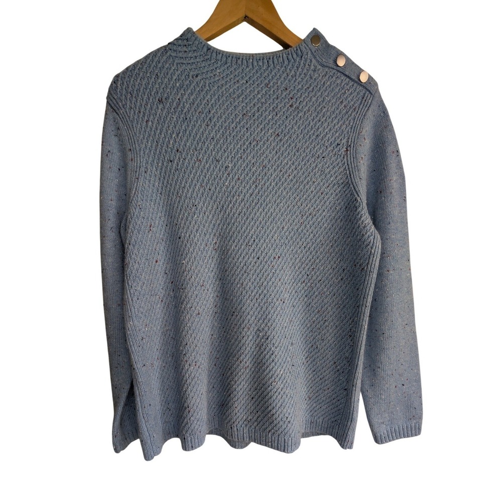 Talbots Speckled Knit Sweater Womens‎ L Light Blue Shoulder Button Diagonal